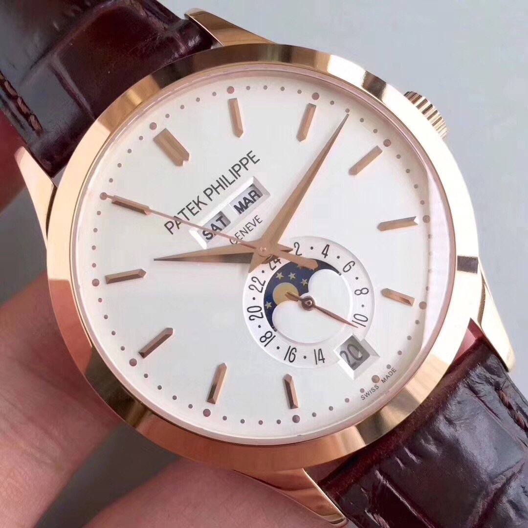 PATEK CALATRA MOONPHSE ANNUAL CALENDAR ROSE GOLD WHITE DIAL
