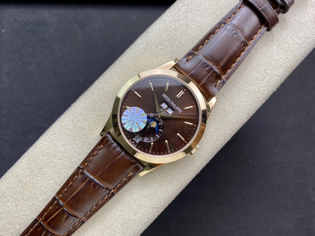PATEK CALATRAVA MOONPHASE ANNUAL CALENDAR GOLD CASE BROWN DIAL