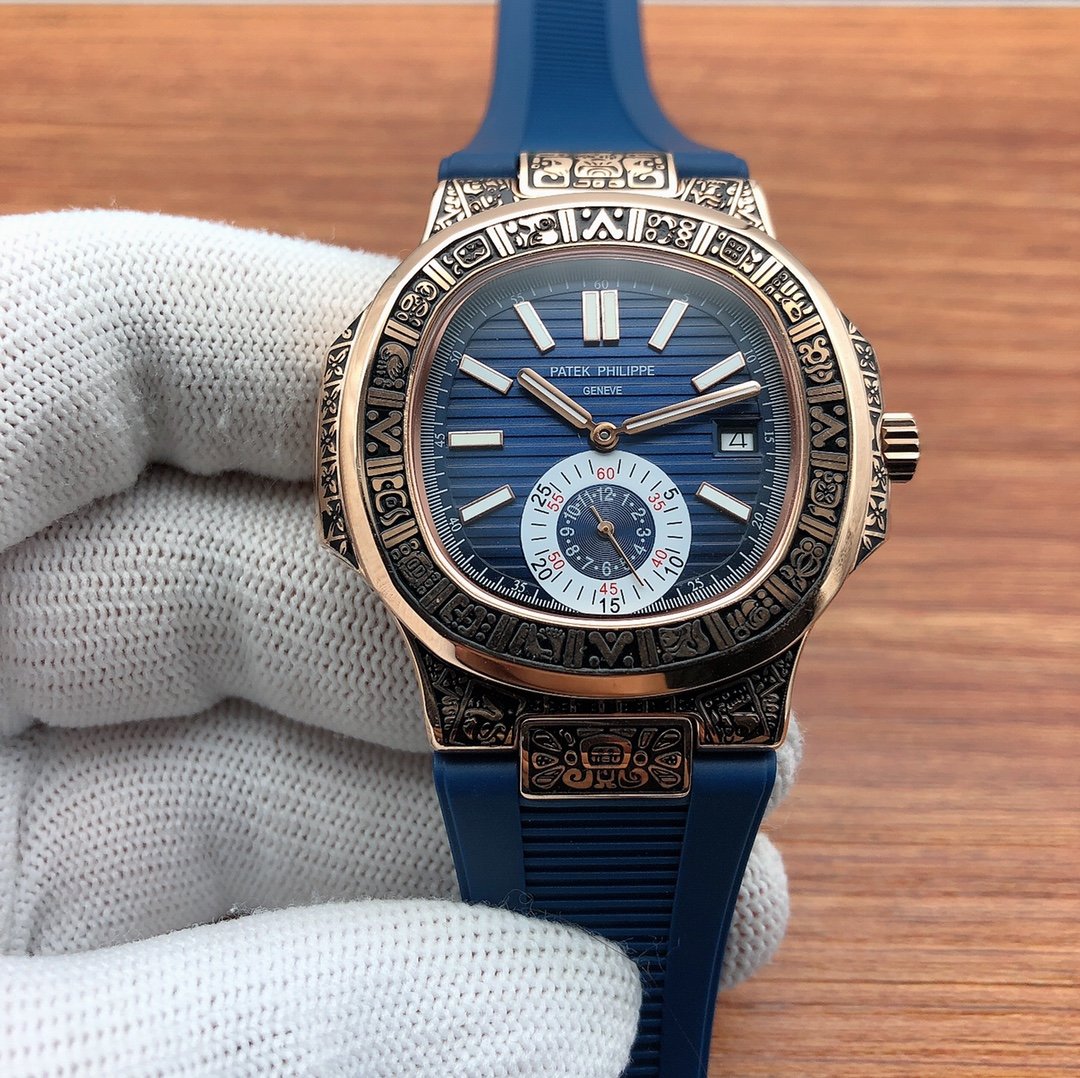 PATEK NAUTILUS SECONDTIME GOLD HAND ENGRAVED
