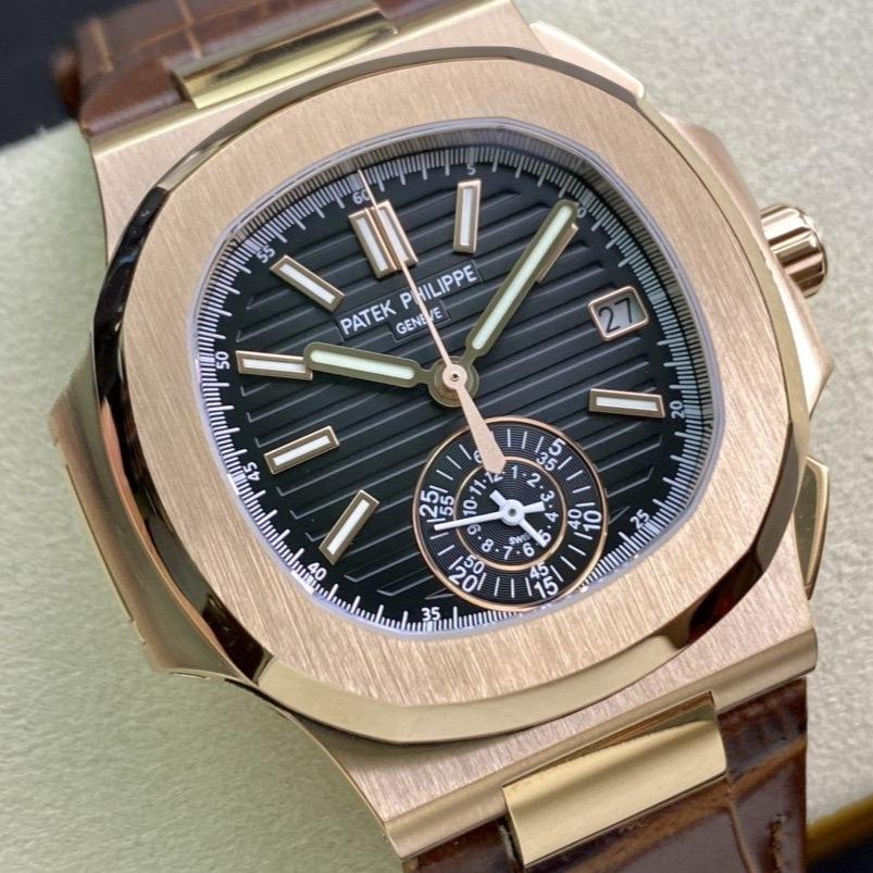 PATEK NAUTILUS 5980/1AR-001 ROSE GOLD CHRONOGRAPH BLUE DIAL LEATHER