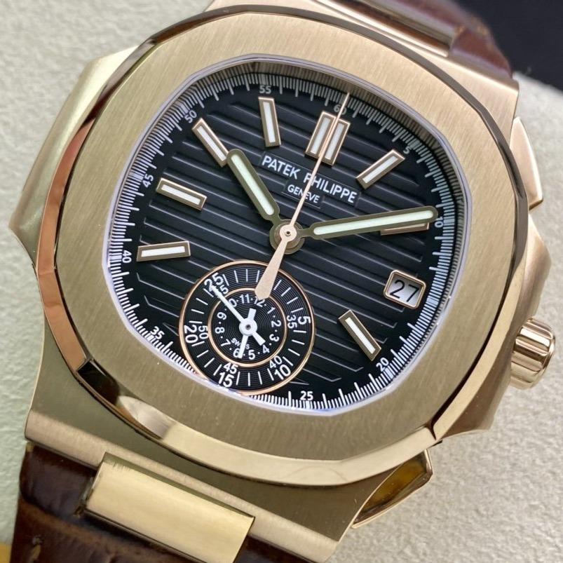 PATEK NAUTILUS 5980/1AR-001 ROSE GOLD CHRONOGRAPH BLUE DIAL LEATHER
