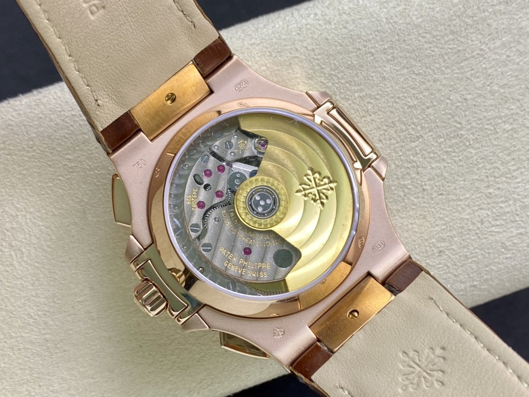 PATEK NAUTILUS 5980/1AR-001 ROSE GOLD CHRONOGRAPH BLUE DIAL LEATHER