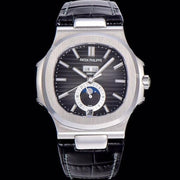 PATEK NAUTILUS MOONPHASE ANNUAL CALENDAR BLACK DIAL LEATHER