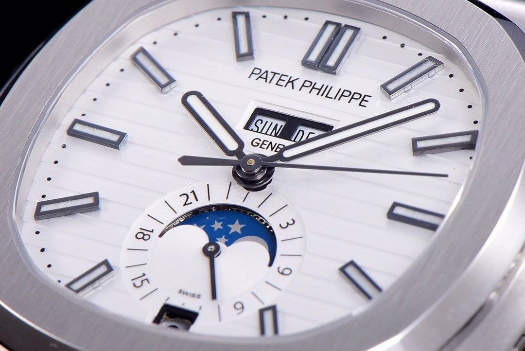PATEK NAUTILUS MOONPHASE ANNUAL CALENDAR WHITE DIAL LEATHER
