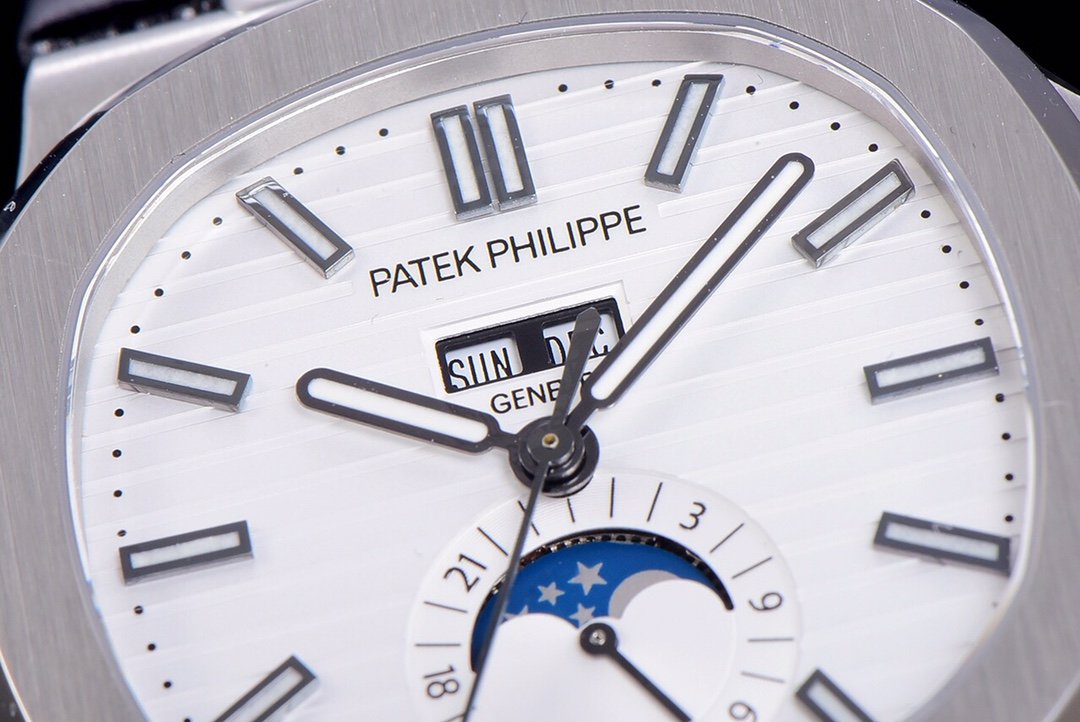 PATEK NAUTILUS MOONPHASE ANNUAL CALENDAR WHITE DIAL LEATHER
