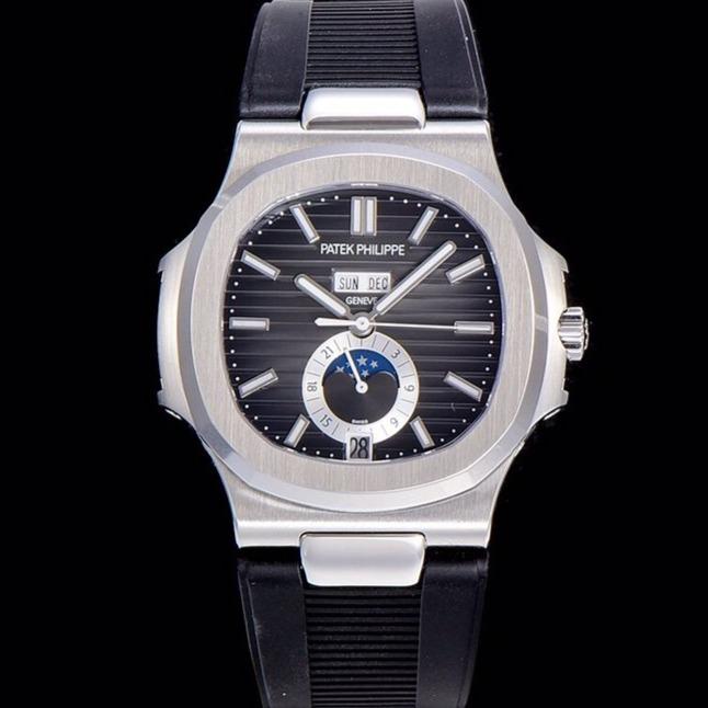 PATEK NAUTILUS MOONPHASE ANNUAL CALENDAR BLACK DIAL RUBBER