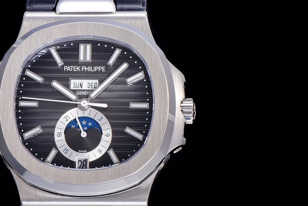 PATEK NAUTILUS MOONPHASE ANNUAL CALENDAR BLACK DIAL RUBBER