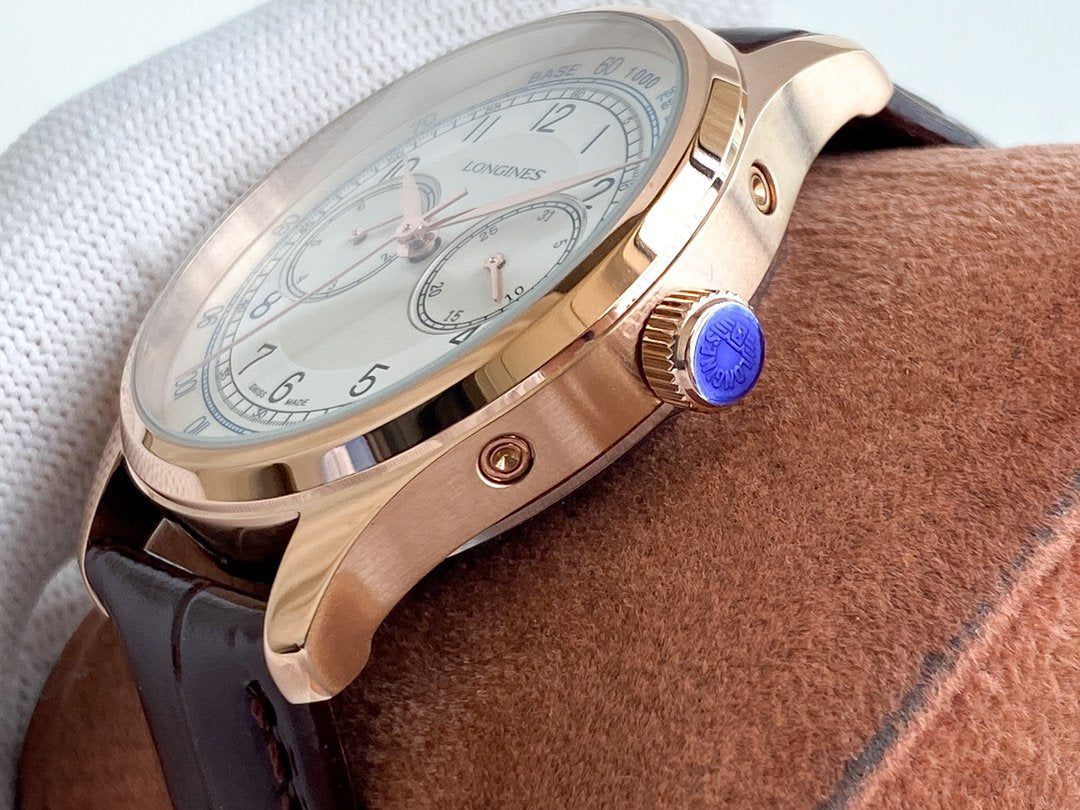LONGINES 40MM ROSE GOLD DAY-DATE LEATHER