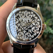 PATEK CALATRAVA 38 PLATINUM HAND-ENGRAVED BLACK DIAL