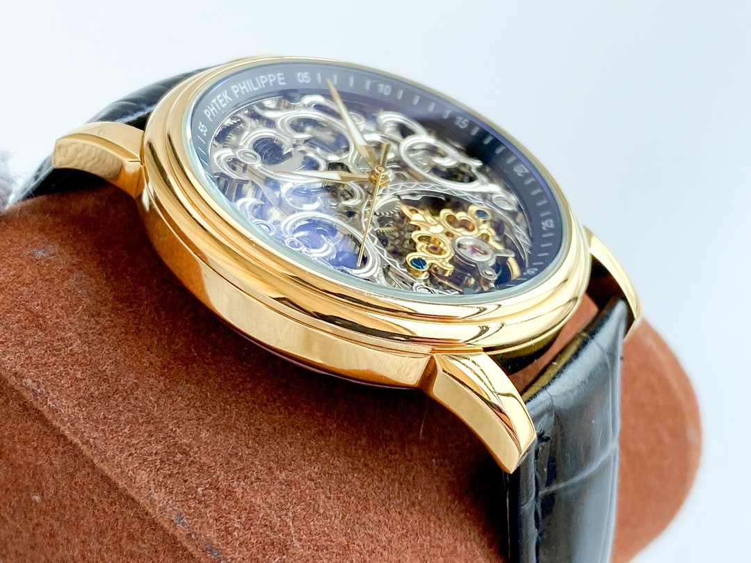 PATEK COMPLICATION GOLD CASE SKELETON DIAL