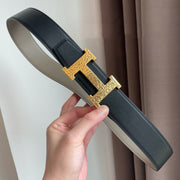 H MARTELEE BELT 38MM BLACK GREY LEATHER