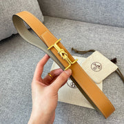 H MARIN REVERSIBLE BELT 32MM GOLD BUCKLE TIN GREY GOLD LEATHER