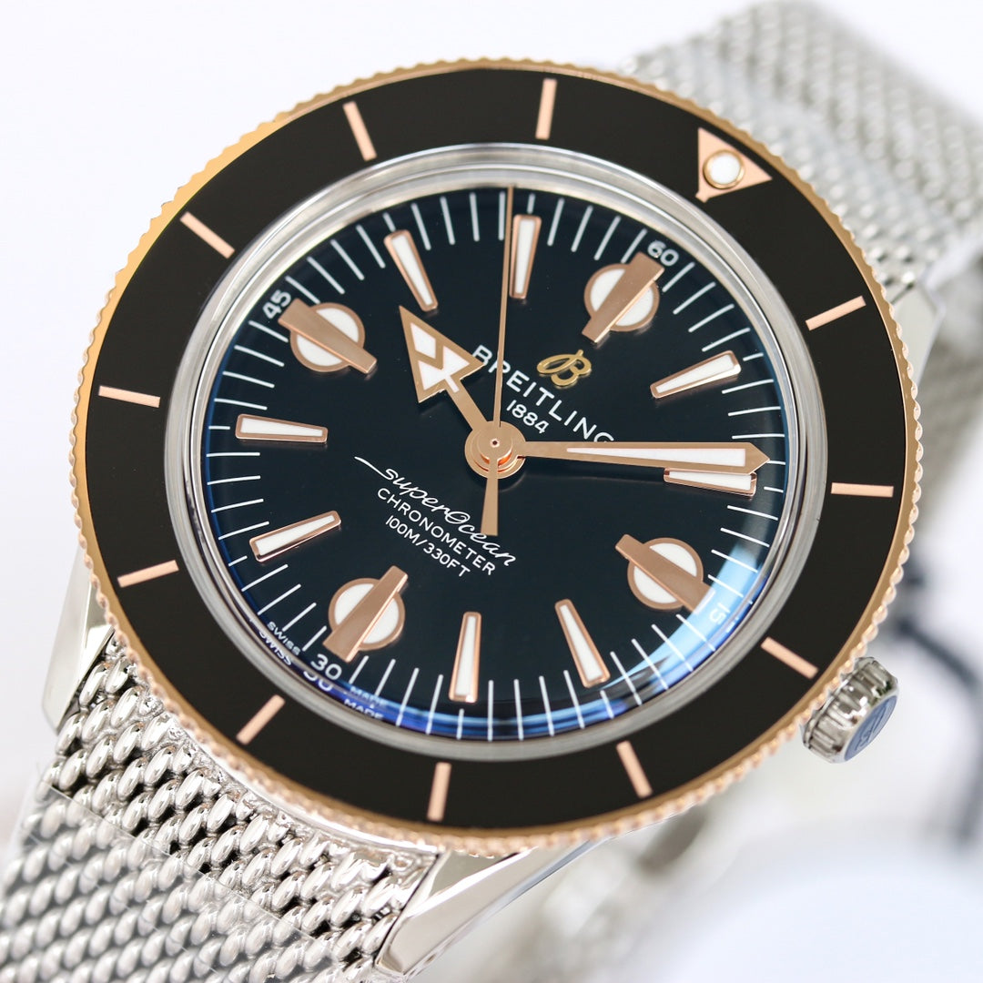 SUPEROCEAN HERITAGE 44MM STEEL CASE BLACK CERAMIC PINK GOLD