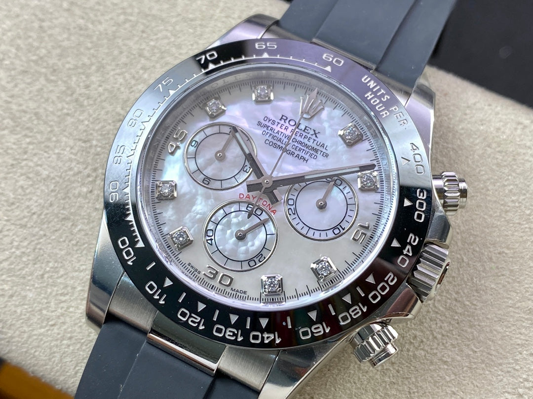 DAYTONA STEEL CASE CERAMIC WHITE MOP DIAMOND NUMERALS