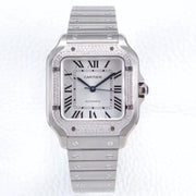 SANTOS LADY 35.1MM AUTOMATIC SILVER DIAMOND BEZEL