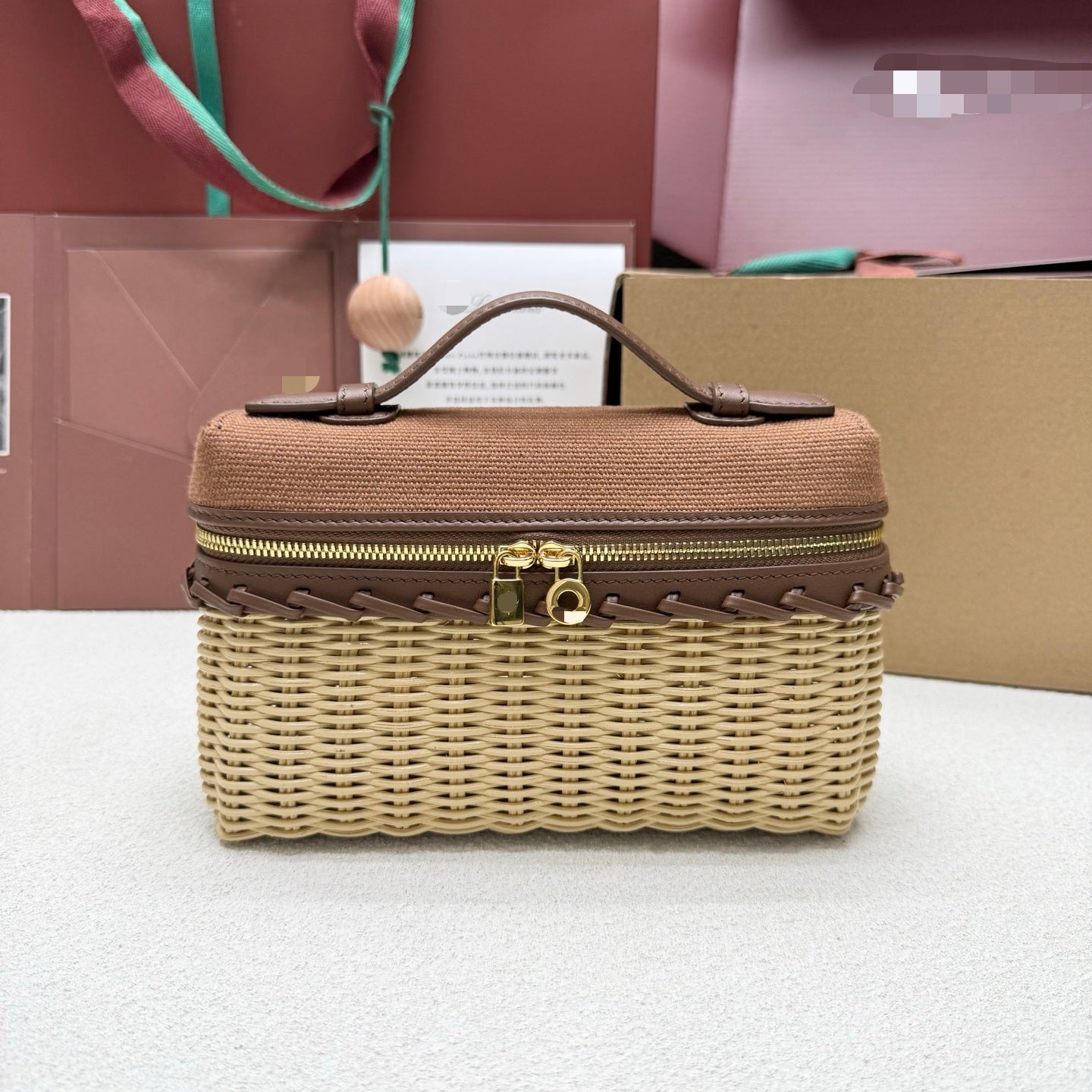 Loro Piana 2026 Extra Pocket L19 East-West Wicker Bag Canvas Calfskin