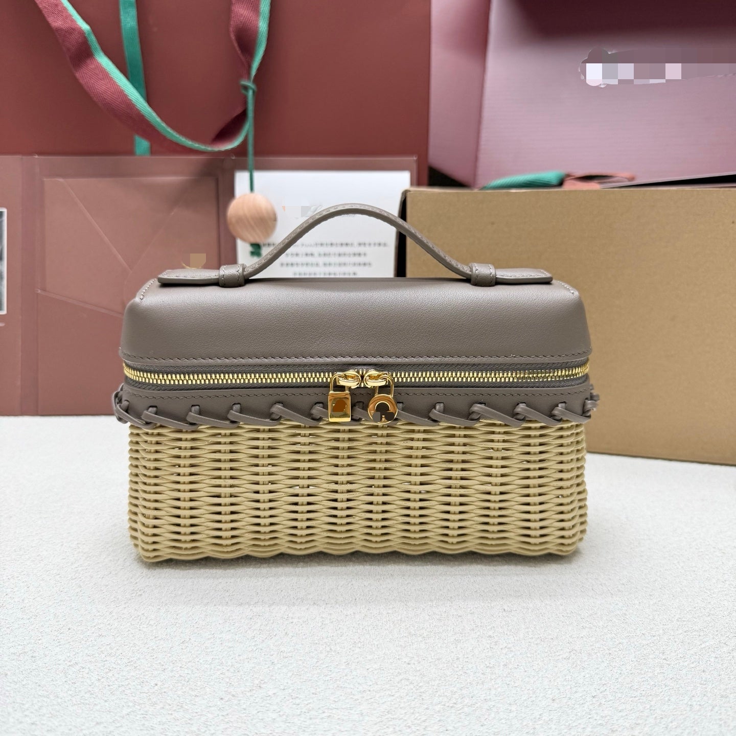 Loro Piana 2026 Extra Pocket L19 East-West Wicker Bag Canvas Calfskin