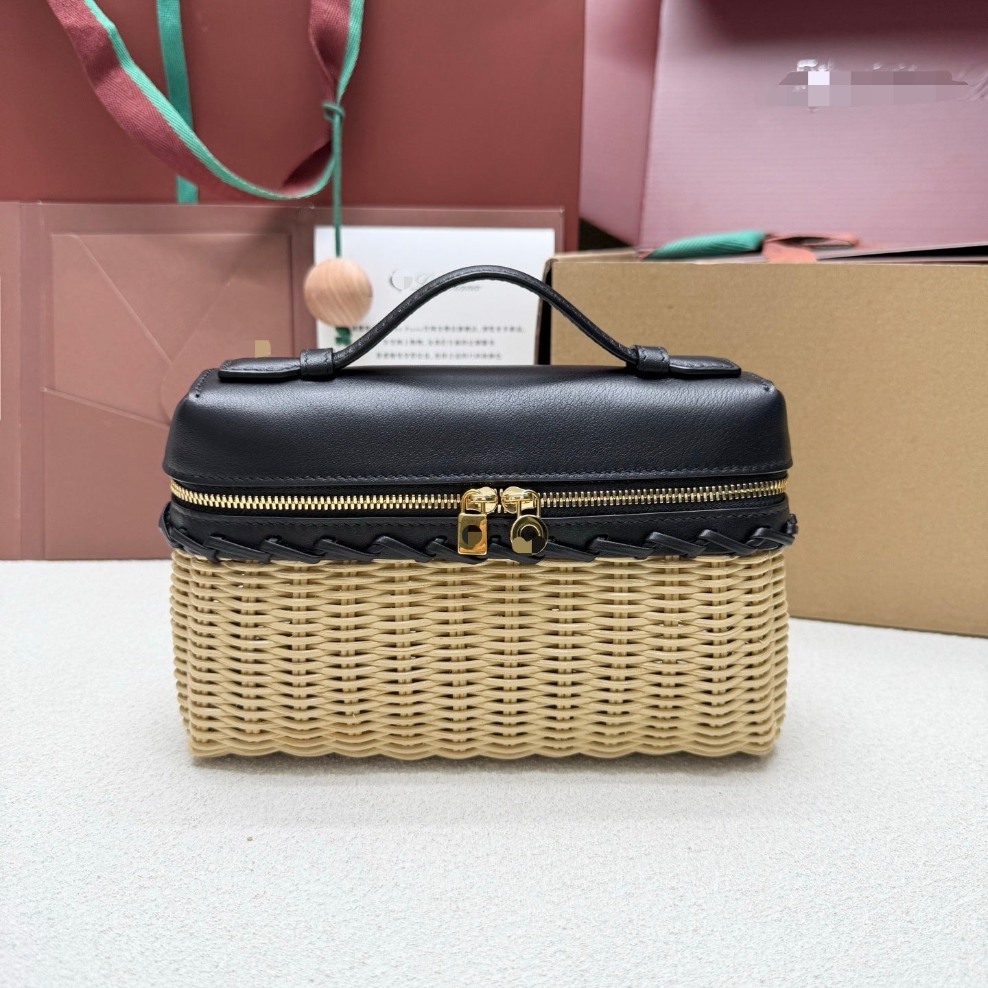 Loro Piana 2026 Extra Pocket L19 East-West Wicker Bag Canvas Calfskin