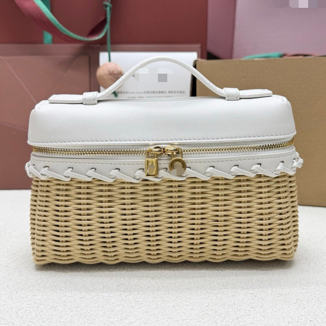 Loro Piana 2026 Extra Pocket L19 East-West Wicker Bag Canvas Calfskin
