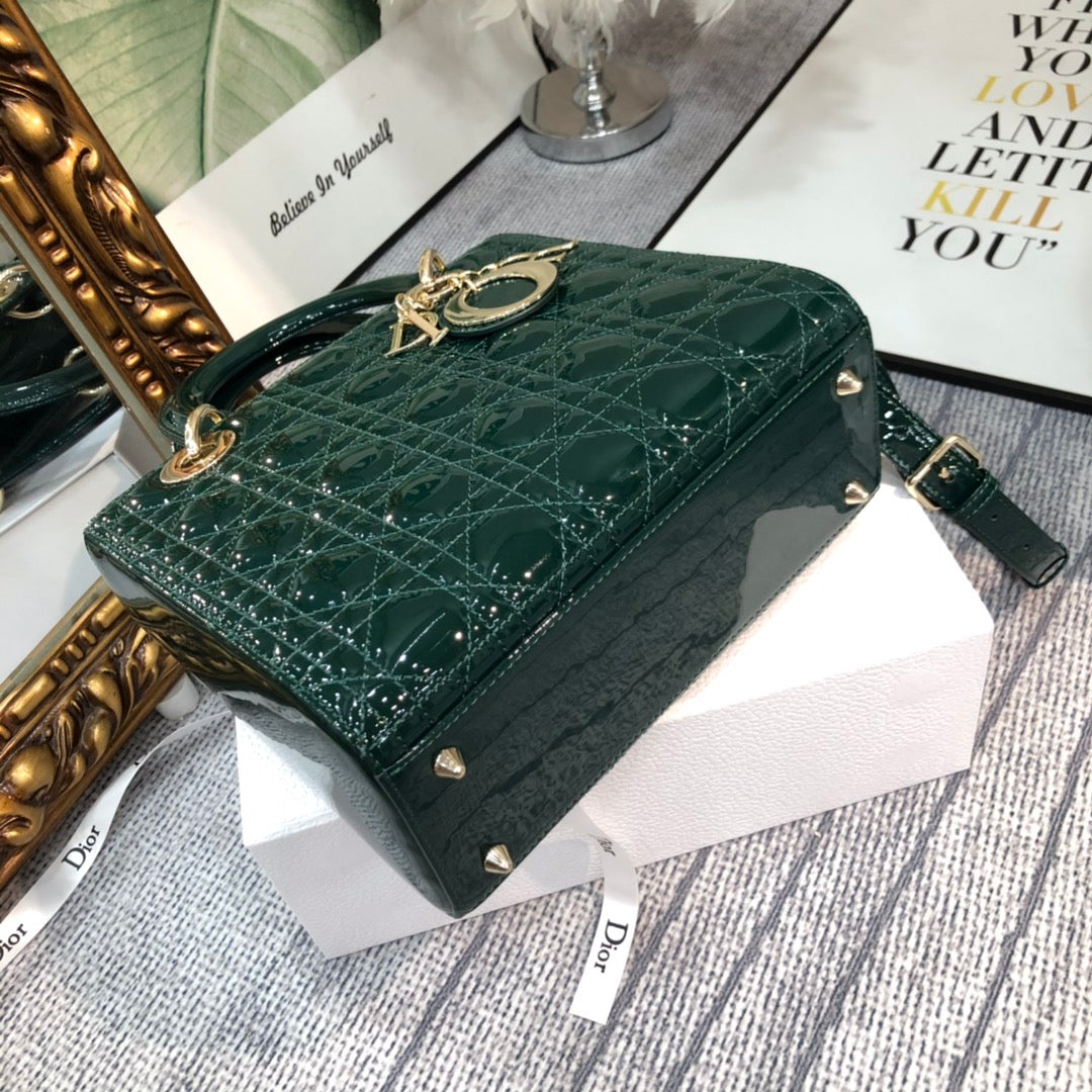 medium lady 24 blue green patent calfskin