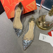 CL Collaclou Spike Clear Flat Embellished Pvc and Metallic Leather Silver