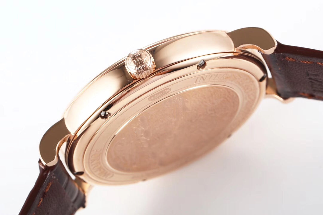 IWC Portofino 40mm Black Dial Pink Gold Case Brown Crocodile Leather