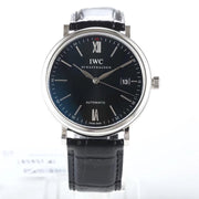 IWC Portofino 40mm Black Dial Steel Case Black Leather Strap