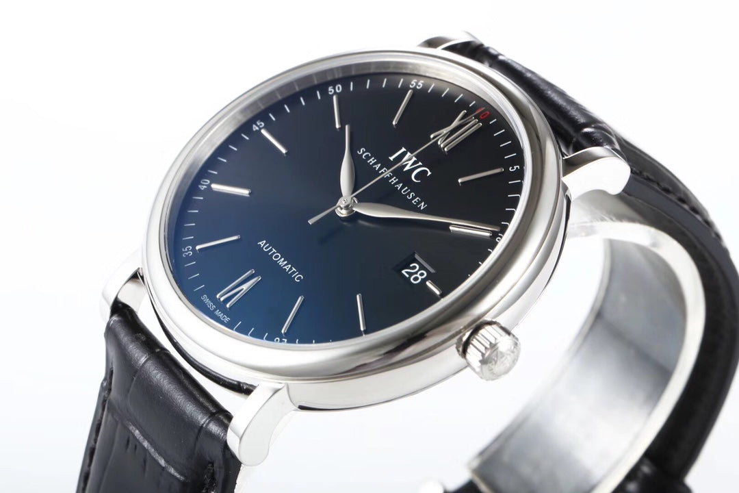 IWC Portofino 40mm Black Dial Steel Case Black Crocodile Leather Strap