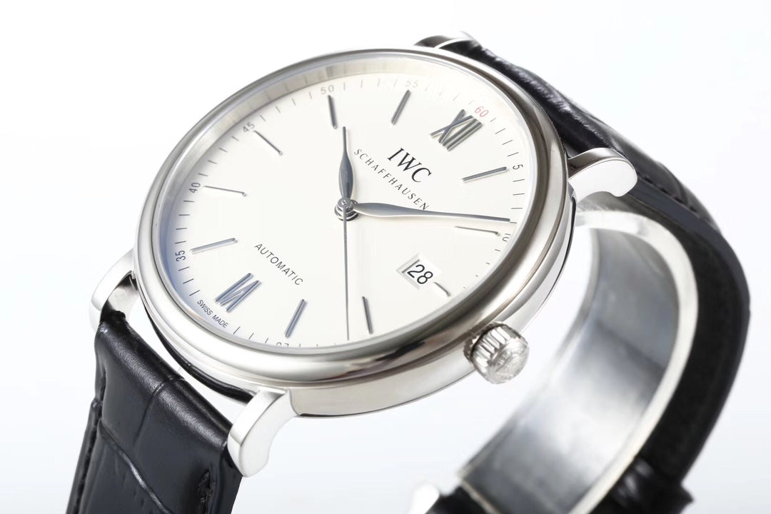 IWC Portofino 40mm Cream Dial Steel Case Black Crocodile Leather Strap