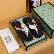 GG Men's Thong Sandals White Cowhide 587227