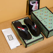 GG Men's Thong Sandals Black Cowhide 587228