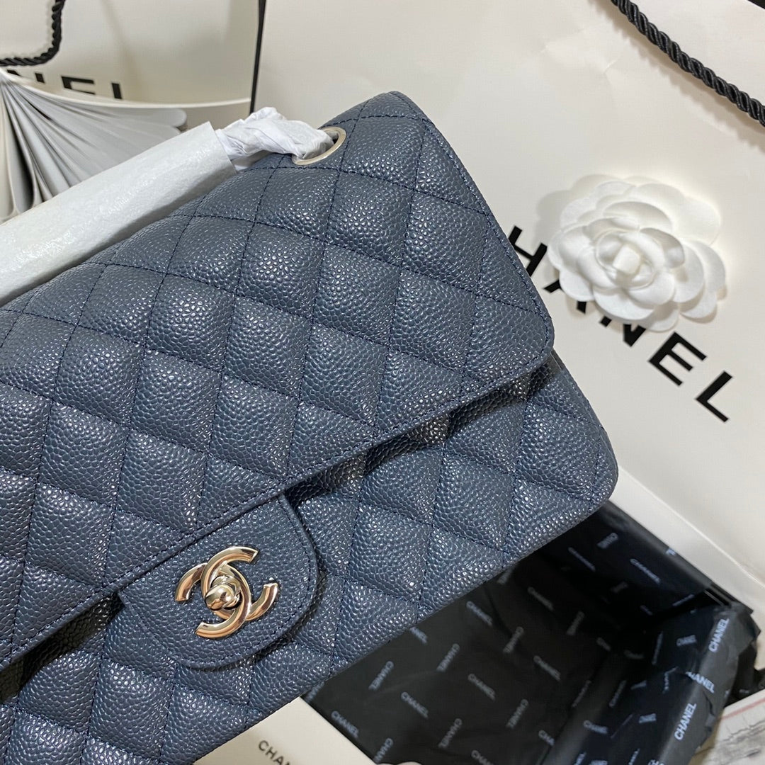 flap bag medium dark blue caviar shw