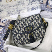 MEDIUM CD BOBBY 22CM BLUE OBLIQUE EMBROIDEDERED CANVAS GOLD HARDWARE