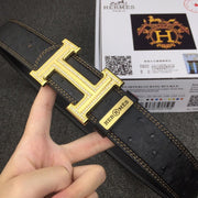 HM Belt 38mm Black Cowhide Leather Gold Diamond Buckle 619513