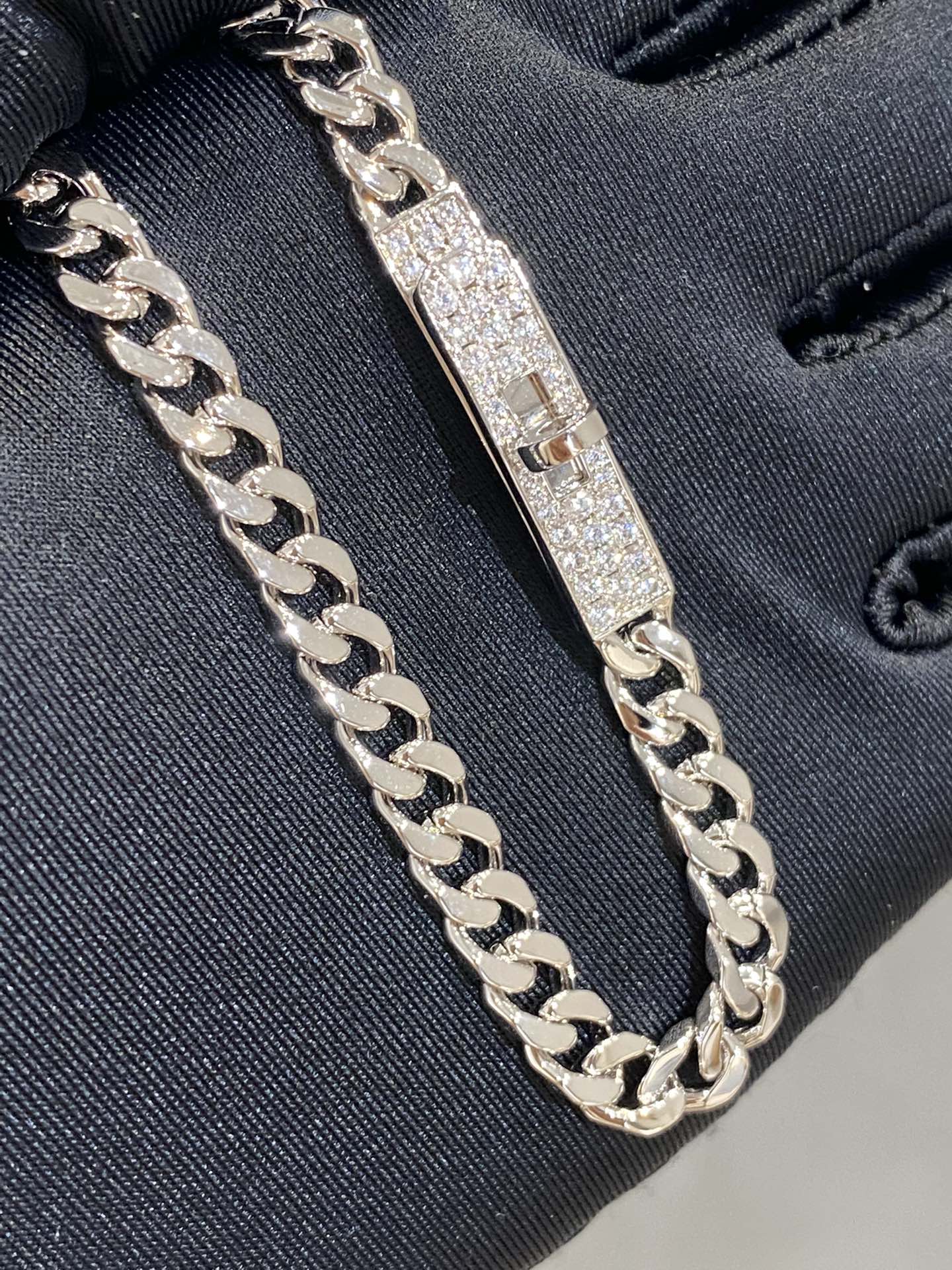 H Kelly Gourmette Sliver Diamond Bracelet