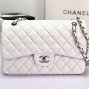 flap bag jumbo 30cm white lambskin silver hardware
