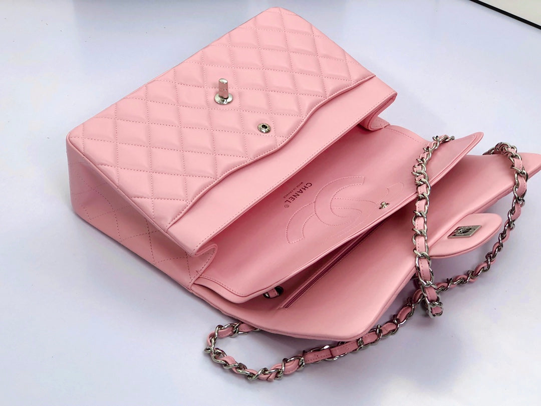 flap bag jumbo 30 pastel pink lambskin silver hardware