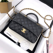mini flap bag top handle 20cm black caviar gold hardware