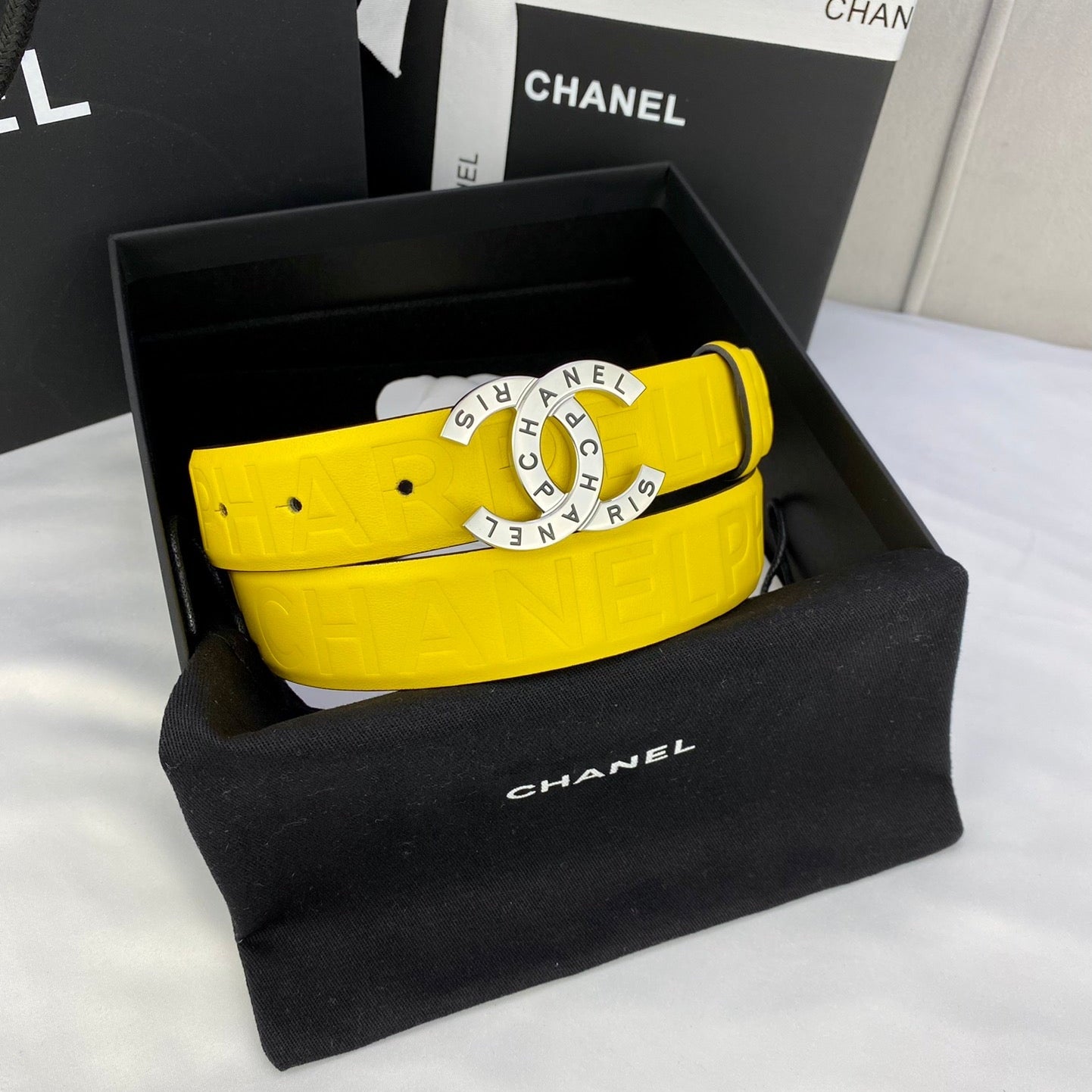CC Women's Belt 3.0CM Yellow Cowhide 586498