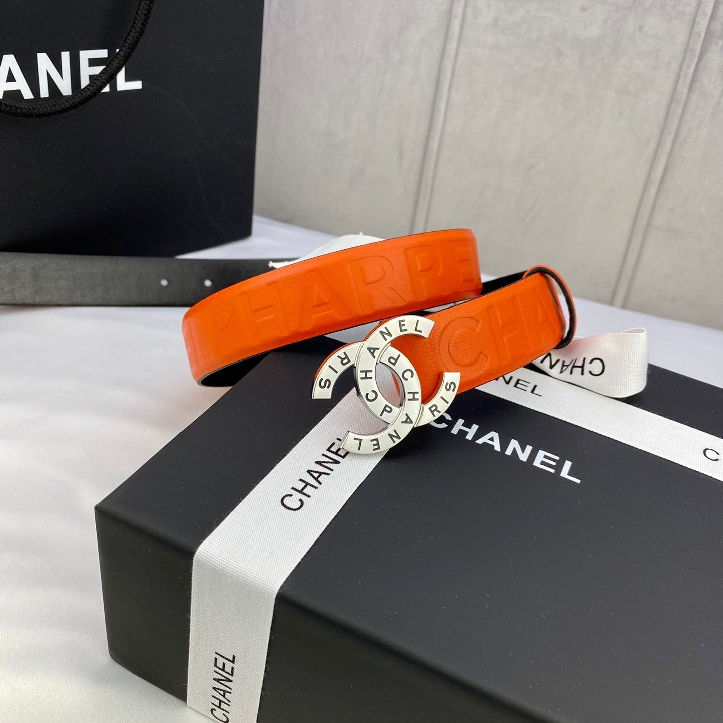CC Women's Belt 3.0CM Orange Cowhide 586499