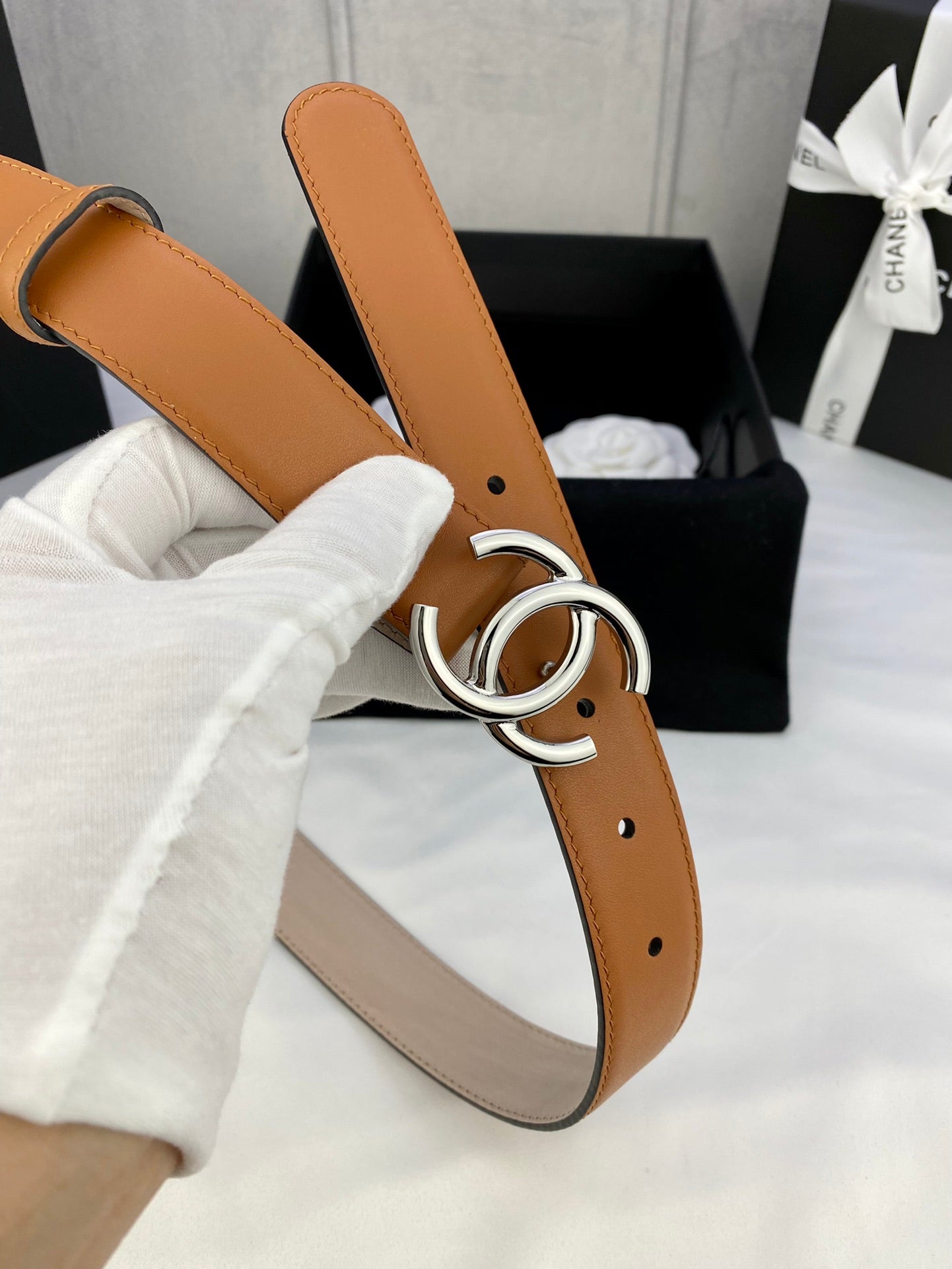 CC Women's Belt 3.0CM Camel Brown Cowhide 586501