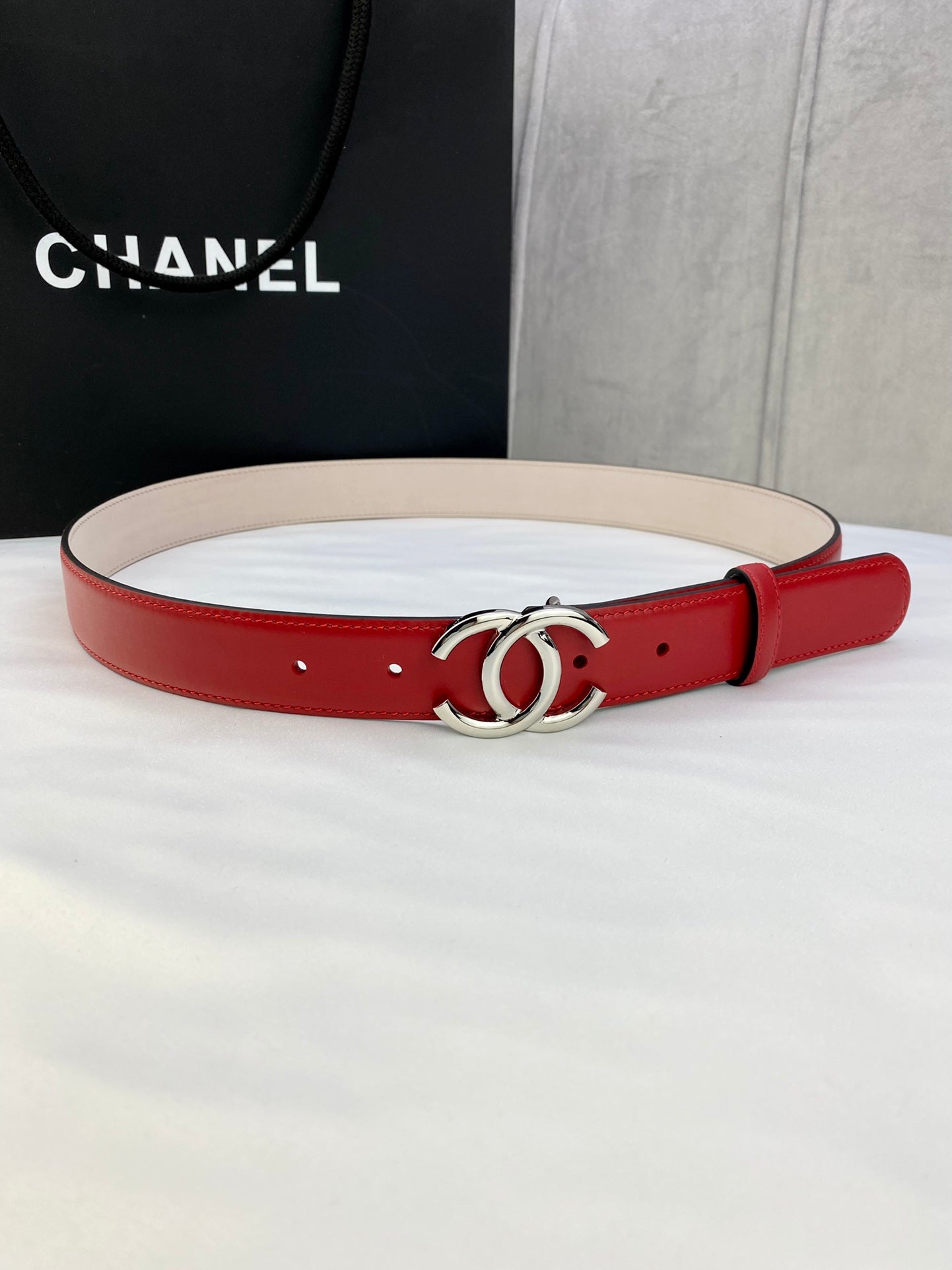 CC Women's Belt 3.0CM Red Cowhide 586502