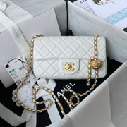 Classic Mini Flap Bag 20cm White Lambskin Gold Hardware