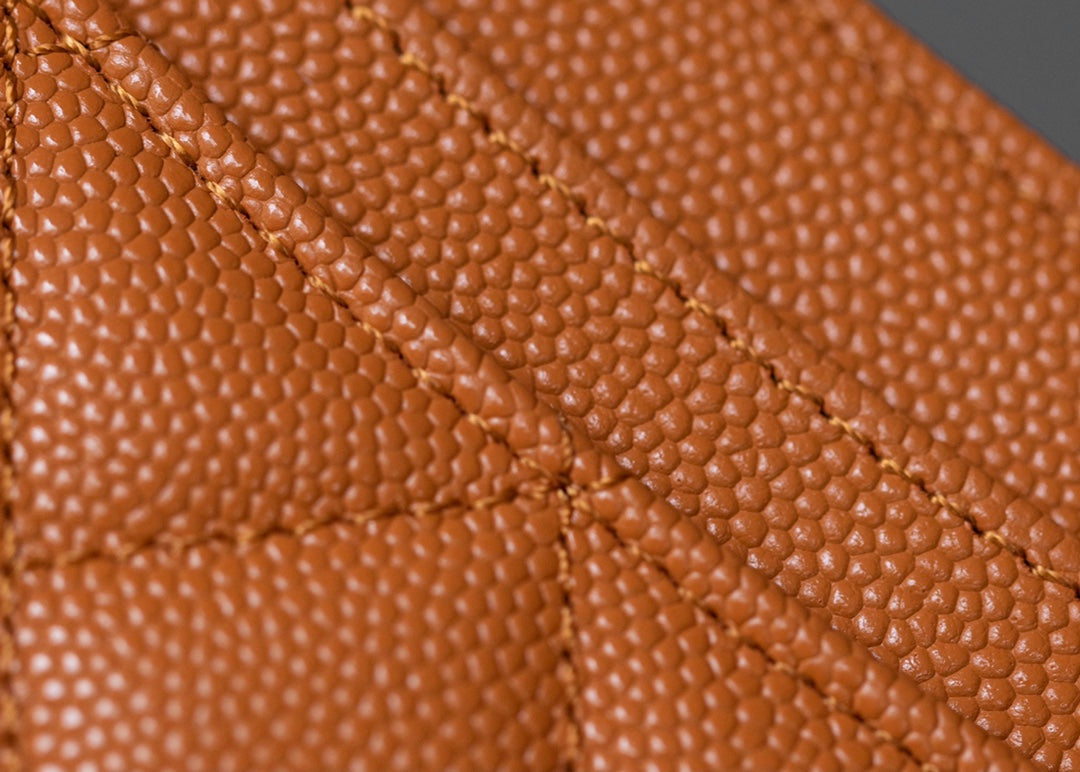 CC CARD HOLDER 11 ORANGE GRAINED CALFSKIN SILVER ICON