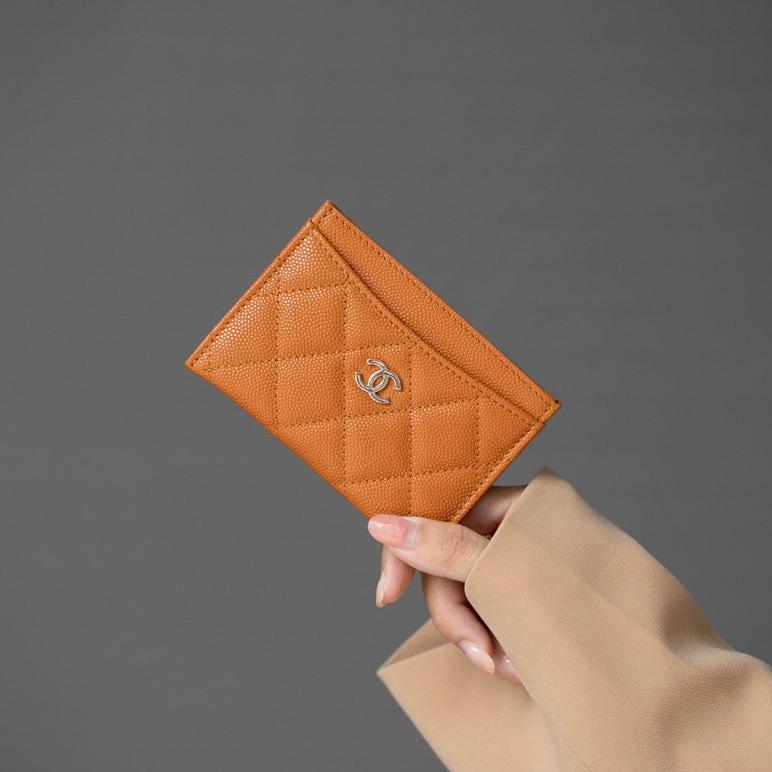CC CARD HOLDER 11 ORANGE GRAINED CALFSKIN SILVER ICON