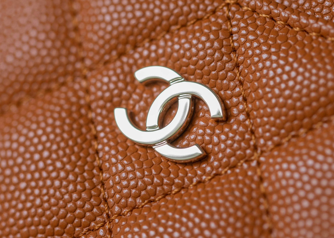 CC CARD HOLDER 11 ORANGE GRAINED CALFSKIN SILVER ICON