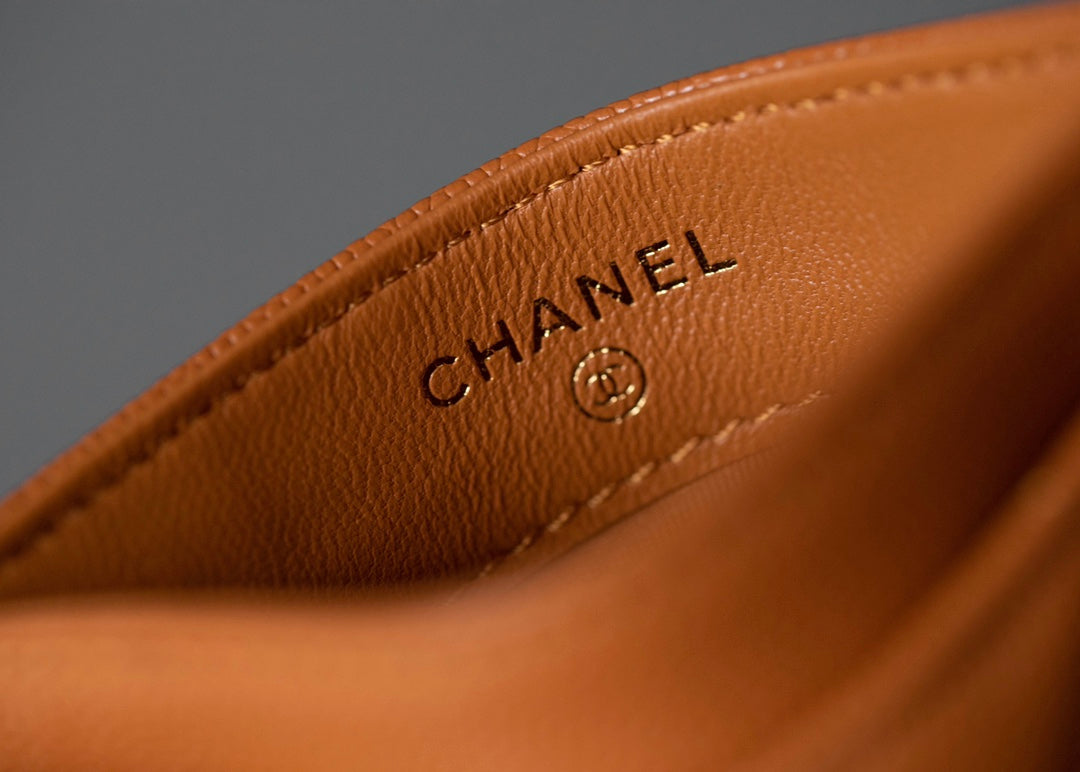 CC CARD HOLDER 11 ORANGE GRAINED CALFSKIN SILVER ICON