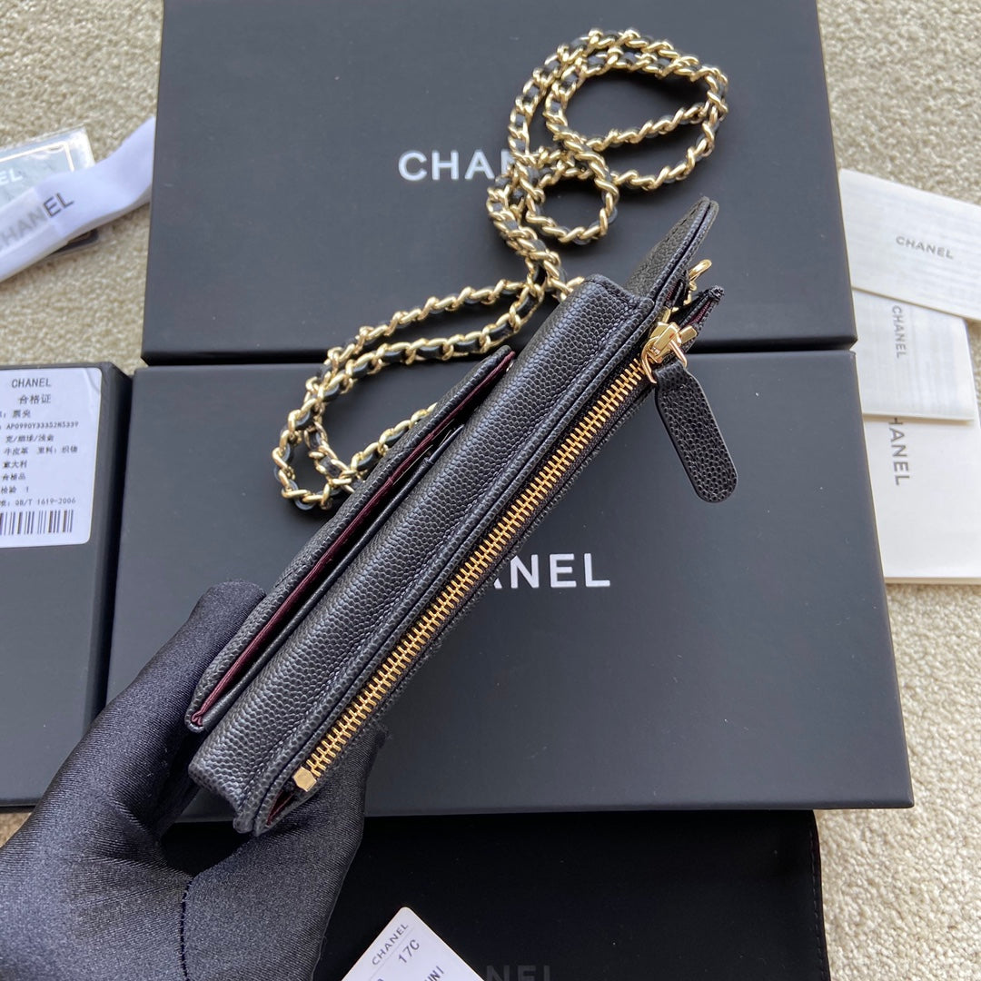 Chanel 2026 Phone Holder Crossbody Bag Black Caviar Leather