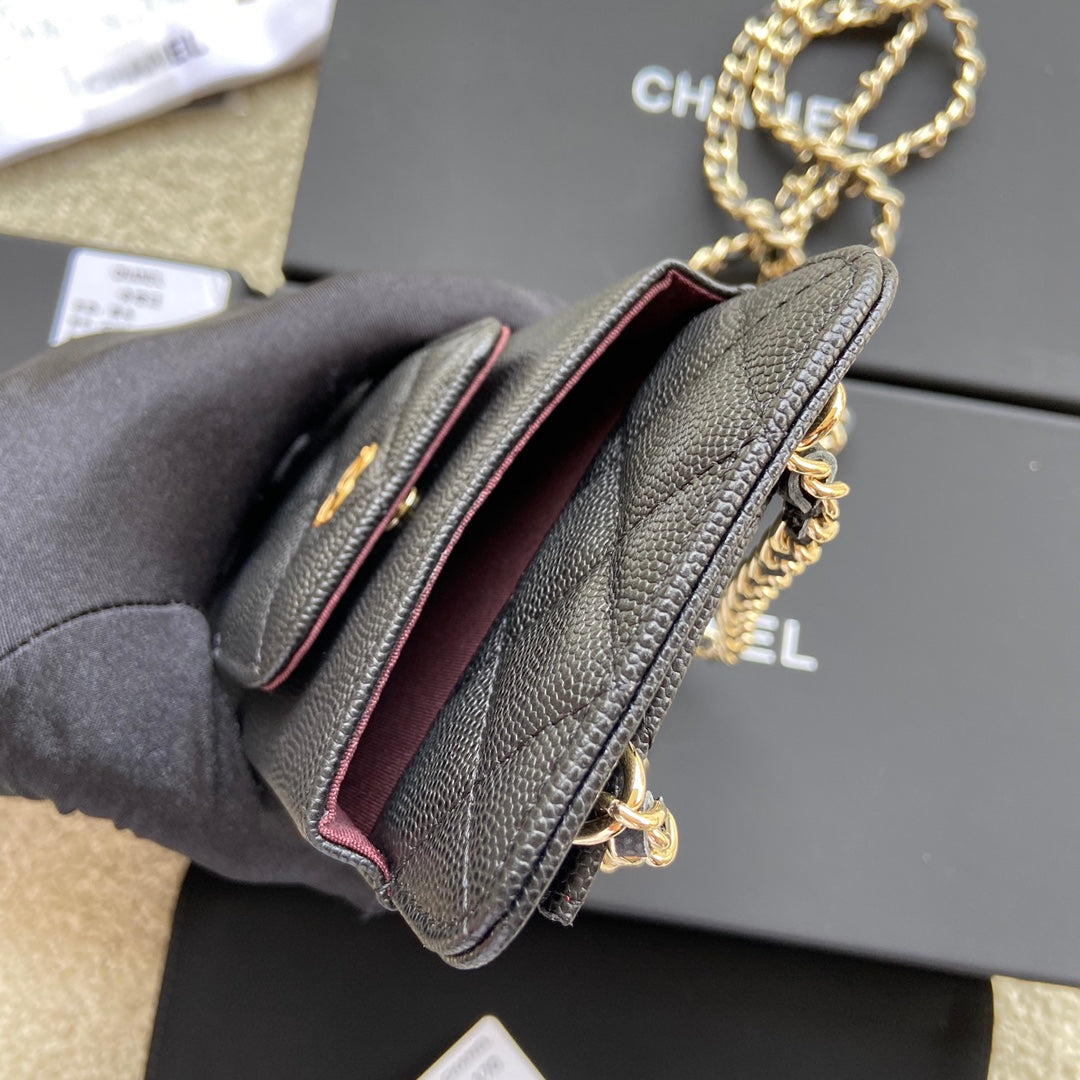 Chanel 2026 Phone Holder Crossbody Bag Black Caviar Leather