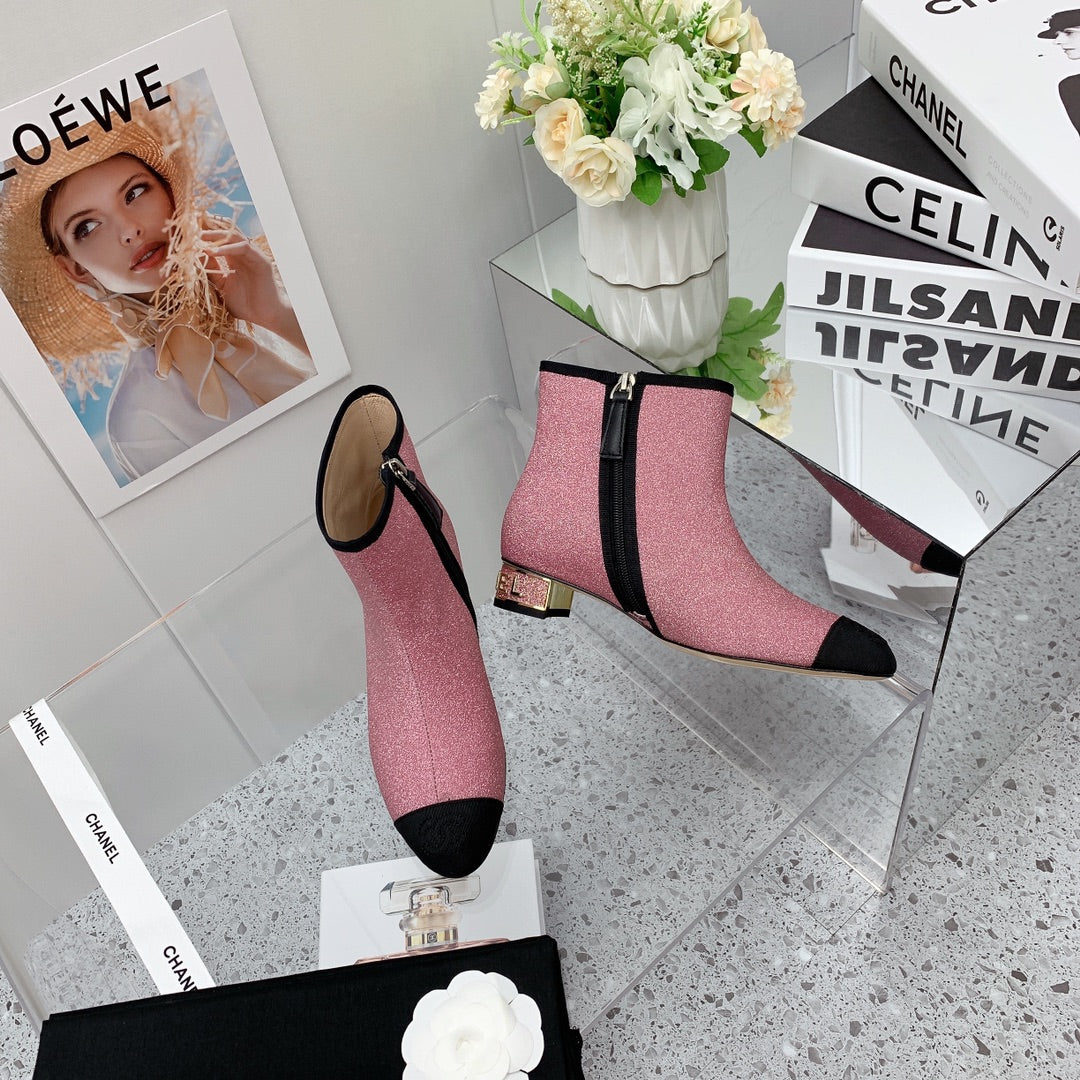 Chanel 2026 Cap-Toe Ankle Boots 30mm Glitter Fabric 162135